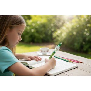 Handcrafted Green Beaded Decorative Ballpoint Pen With Rhinestone Accents For Wr